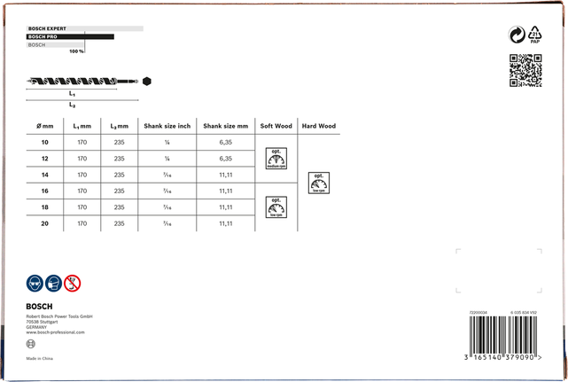 Juego de brocas para barrena de madera Bosch PRO, 6 piezas.